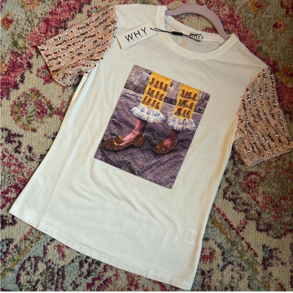 Why Dress Sequin and Beads Loafers T-Shirt